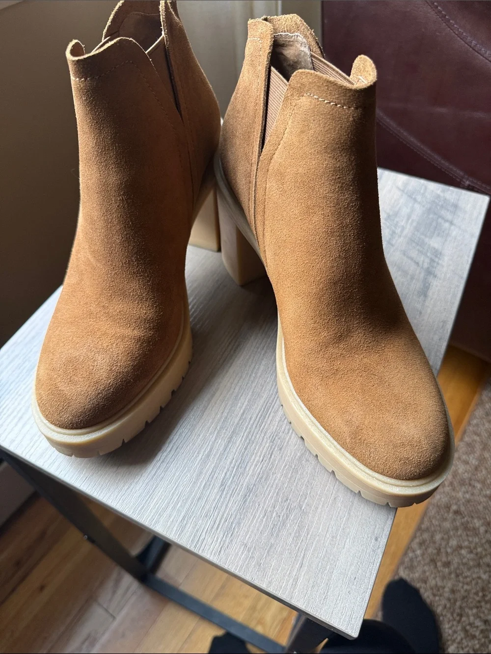 Dolce Vita Tan Suede Platform Chelsea Booties